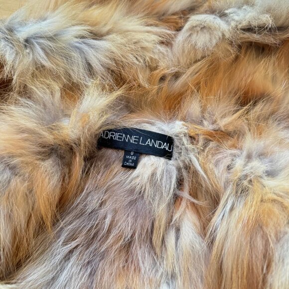 Adrienne Landau Real Fox Fur Vest Red Light Brown Tan Sleeveless Hood Hooded - Picture 3 of 7